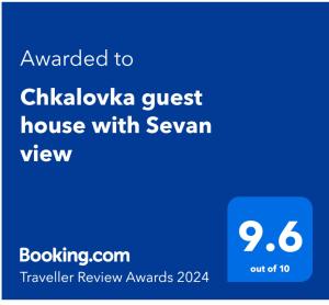 a screenshot of a phone with the text awarded to chickwa guest house with seven at Chkalovka guest house with Sevan view in Sevan