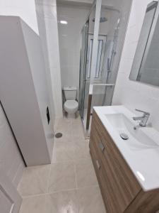 ein weißes Bad mit einem Waschbecken und einem WC in der Unterkunft Piso Cesar de la Campa in Santander