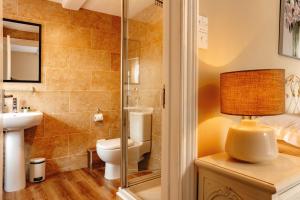 a bathroom with a shower and a toilet and a sink at Wheatacre White Lion in Burgh Saint Peter