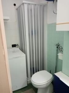 a small bathroom with a toilet and a shower at Guardavalle in Chiomonte