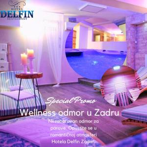 a room with a swimming pool in a hotel at Hotel Delfin in Zadar