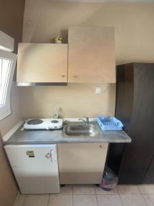 a small kitchen with a sink and a counter at House Filippos in Sarti +35 photos