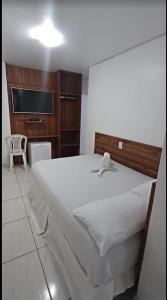 a bedroom with a large bed and a tv at Pousada Gaby in Salgueiro