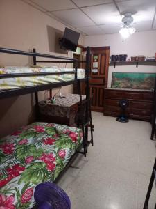 a room with two bunk beds and a flat screen tv at PaCasa Hostel in David