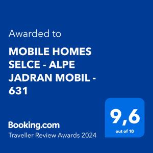 Certifikát, ocenenie alebo iný dokument vystavený v ubytovaní MOBILE HOMES SELCE - ALPE JADRAN MOBIL - 631