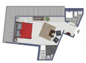 a floor plan of a house with a red door at Seepferdchen in der Villa Medici in Norderney