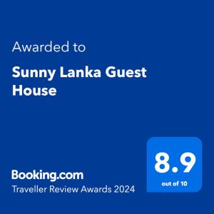 Πιστοποιητικό, βραβείο, πινακίδα ή έγγραφο που προβάλλεται στο Sunny Lanka Guest House