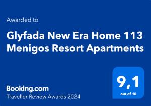 Certificate, award, sign, o iba pang document na naka-display sa Glyfada Home 113 by New Era in Menigos Resort Apartments