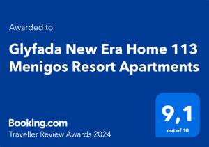 Certifikát, hodnocení, plakát nebo jiný dokument vystavený v ubytování Glyfada Home 113 by New Era in Menigos Resort Apartments