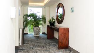 a hallway with a mirror and a table and plants at Holiday Inn Express Culiacan by IHG in Culiacán