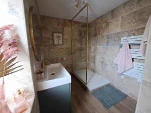 ein Bad mit einem Waschbecken und einer Dusche in der Unterkunft gite Chezelle in Saint-Georges-sur-Cher