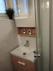ein kleines Bad mit einem Waschbecken und einem Fenster in der Unterkunft Le Studio de la Seine in Elbeuf