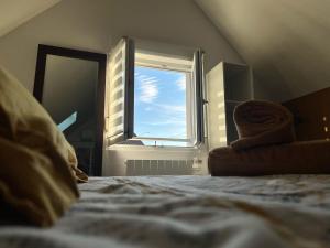 sypialnia z łóżkiem i oknem w obiekcie Le Clos des Maraîchers w mieście Village-Neuf