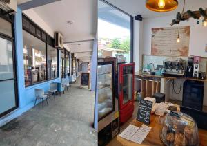 two pictures of a restaurant with a counter and chairs at Poe Matie cosy Studio Papeete, entre Mer et Montagne, proche centre ville in Papeete