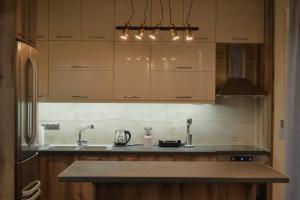 a kitchen with a sink and a counter top at Stelios apartment in Kastoria