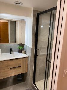 W łazience znajduje się umywalka i prysznic. w obiekcie Mer de Glace w Chamonix-Mont-Blanc
