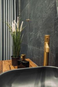 a bathroom with a sink and a plant on a table at INDIVIDUALliving3 in Thessaloniki