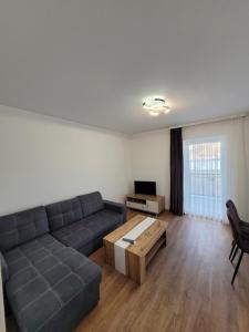 a living room with a couch and a coffee table at Apartment an der Donau in Krumnussbaum