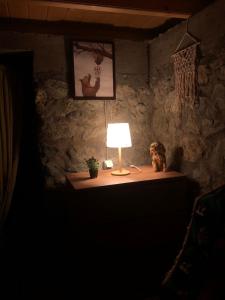 a lamp sitting on a table in a dark room at Vikendice Suvo Do in Berane
