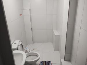 uma pequena casa de banho com WC e lavatório em B & B HOSTEL Centro em Florianópolis