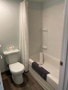 ein weißes Bad mit einem WC und einer Badewanne in der Unterkunft The 22 Hotel in Cremona