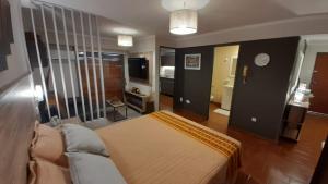 a bedroom with a large bed and a television at Tango 07 Dpto Céntrico 2cuadras peatonal in San Fernando del Valle de Catamarca