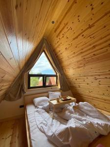 LjubošにあるPopovic SPA house Tara IIの窓付きの木造の部屋のベッド1台
