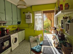 a kitchen with green cabinets and a washing machine at Begutxi LVI00061 in Vitoria-Gasteiz