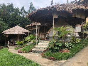 a house with a thatched roof and some stairs at Mt Hamiguitan Escape Resort in La Union