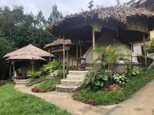 a house with a thatched roof and some stairs at Mt Hamiguitan Escape Resort in La Union