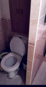uma casa de banho com um WC branco num quarto em Slunný byt v 7 patře em Praga