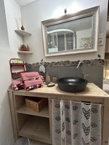 tocador con lavabo y espejo en Gites des capucins centre ville Sélestat, en Sélestat