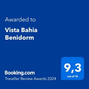 Certifikát, hodnocení, plakát nebo jiný dokument vystavený v ubytování Vista Bahia Benidorm