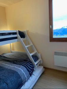 a bunk bed with a ladder next to a window at Appartement Plagnes Villages in La Plagne Tarentaise