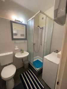 ブダペストにあるBenkoapartmentsのバスルーム(シャワー、トイレ、シンク付)