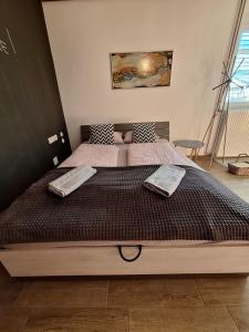 a large bed with two pillows on top of it at Apartment GREEN&URBAN in Celje