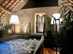 een badkamer met een bad met water erin bij Le Domaine des Prés Verts Suites & Chambres avec Jacuzzi Privatif in Jouey