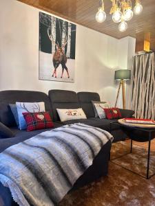 a living room with a bed and a couch at Duplex a la plaça Major in El Pont de Suert