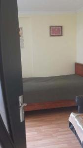 1 dormitorio con 1 cama en la esquina de una habitación en gogi, en Tskaltubo