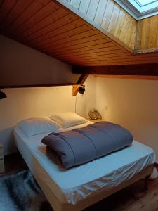 מיטה או מיטות בחדר ב-La Mangeoire aux Oiseaux, superbe vue