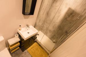 a bathroom with a shower and a sink at The Old Workshop in Higher Burwardsley