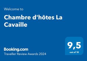 Certifikát, hodnocení, plakát nebo jiný dokument vystavený v ubytování Chambre d'hôtes La Cavaille