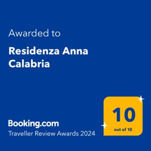 Palkinto, sertifikaatti, kyltti tai muu asiakirja, joka on esillä majoituspaikassa Residenza Anna Calabria