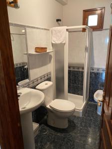 a bathroom with a toilet and a sink and a shower at LOS CARBAYINOS in Villaviciosa +13 photos