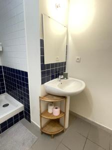 a bathroom with a sink and a mirror at Studio au coeur de Montpellier in Montpellier