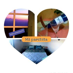 two pictures of a room with a bed and a window at Mi Parchita in Valverde
