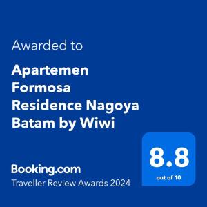 Apartemen Formosa Residence Nagoya Batam by Wiwi في ناغويا: لقطةشاشة هاتف مع النص الممنوح لمرونة الدخان الأمريكية