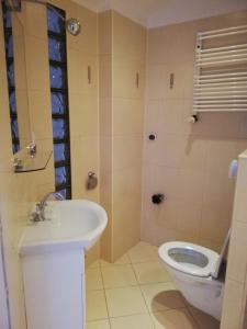 ein Bad mit einem WC und einem Waschbecken in der Unterkunft Apartament Horizon in Ustka