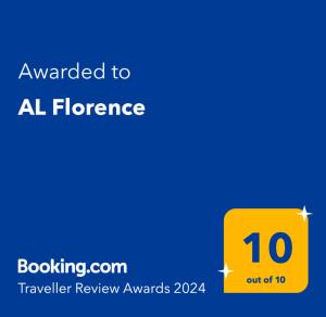 Ett certifikat, pris eller annat dokument som visas upp på AL Florence