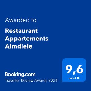 Restaurant Appartements Almdiele tanúsítványa, márkajelzése vagy díja